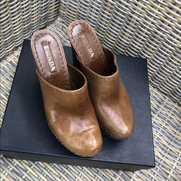 Vintage Prada Wooden Clogs 37 Mules Sandals 7 Y2K - Picture 10 of 16